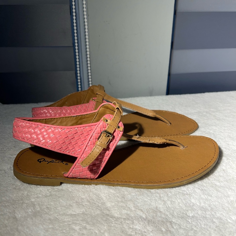Qupid Womens Size 9 Sandals Pink Flats Beach Summer